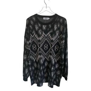 NWT Crazy Train Womens Black & Silver Sparkly Tunic Sweater Aztec Leopard Size L